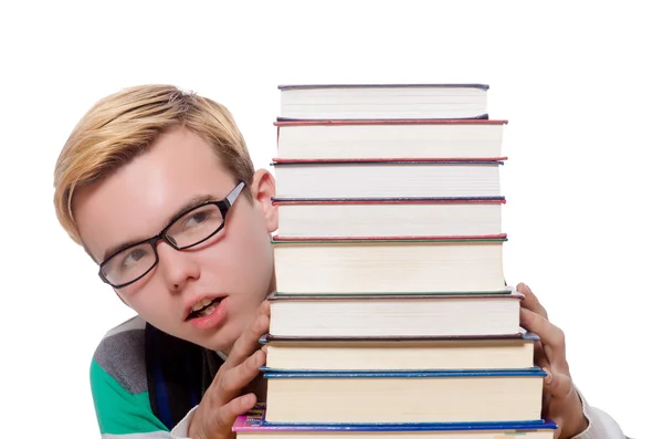 Estudante com pilha de livros — Fotografia de Stock