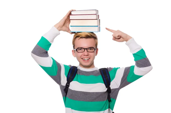 Öğrenci kitap yığını ile — Stok fotoğraf