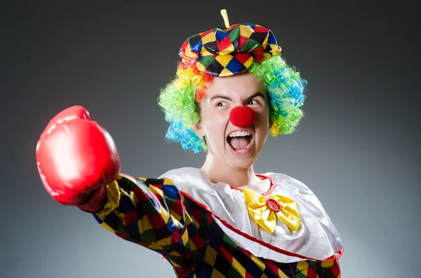 Grappige clown met bokshandschoenen — Stockfoto