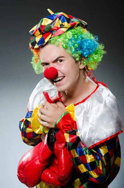 Funny clown with box gloves — Stock Photo, Image