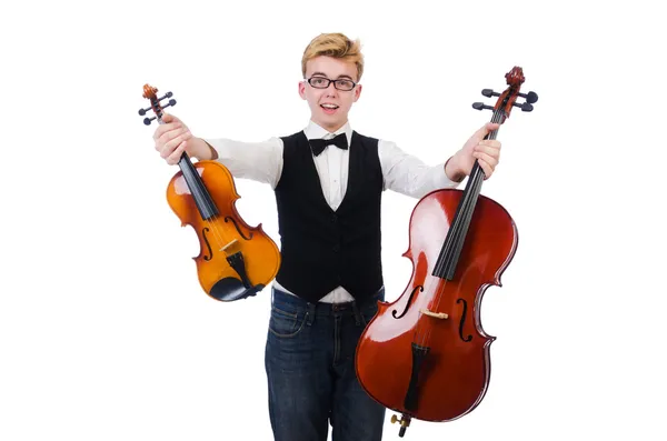 Uomo divertente con violino — Foto Stock