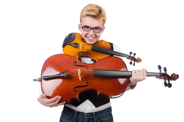 Grappige mens met viool — Stockfoto