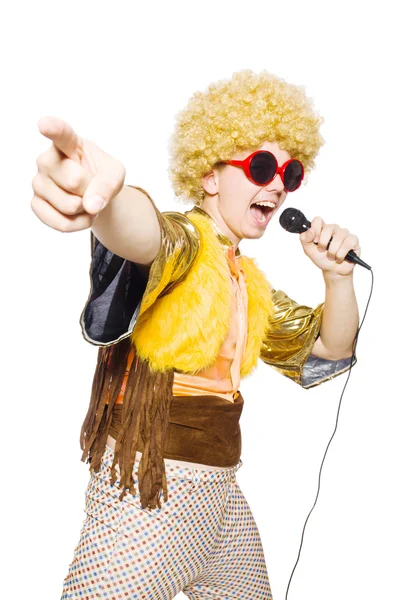 Man with afrocut and mic — Stock Photo, Image