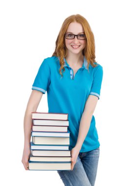 Öğrenci kitap yığını ile