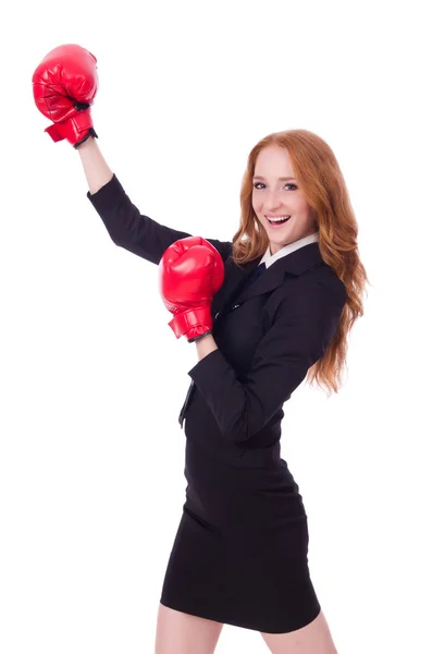 Femme d'affaires avec gants de boxe — Photo