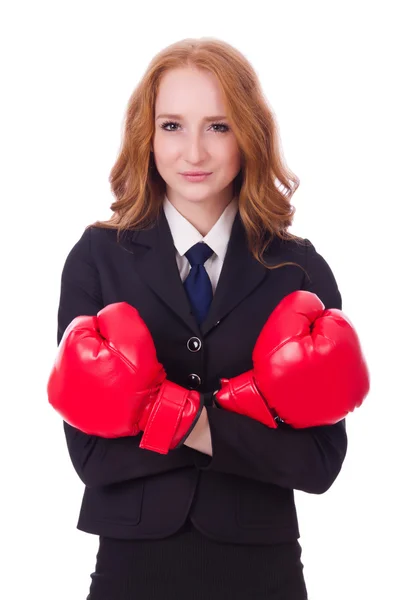 Donna d'affari con i guanti da boxe — Foto Stock