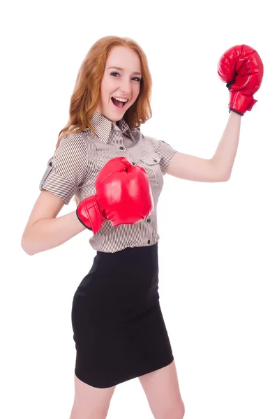 Femme d'affaires avec gants de boxe — Photo