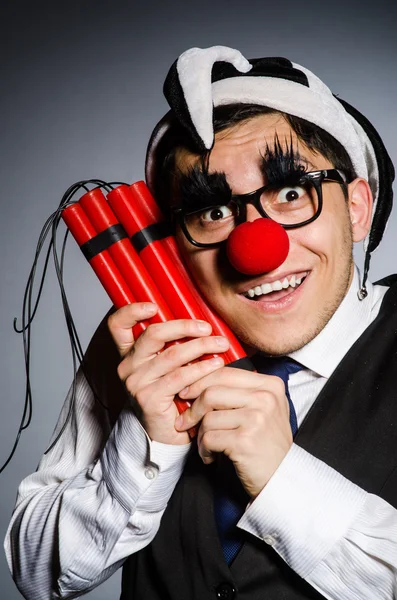 Rolig clown med dynamitpinnar — Stockfoto