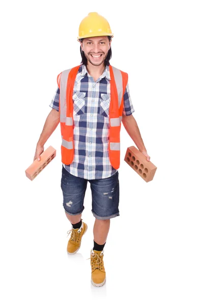 Builder with clay bricks — Stock Photo, Image