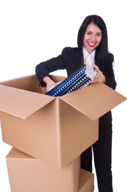 Young woman moving jobs isolated on white clipart