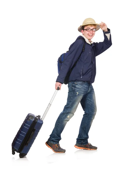 Смешной человек с багажом — стоковое фото
