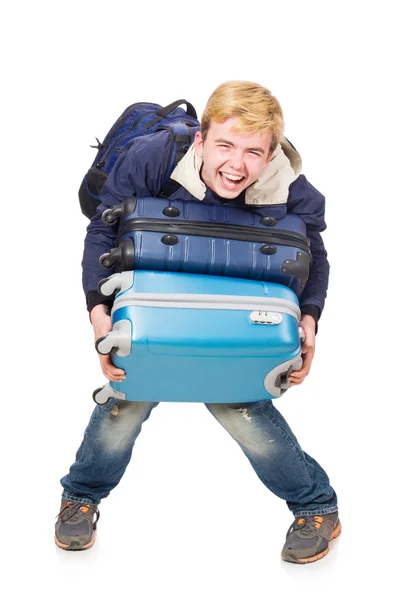 Zabawny człowiek z bagażem — Zdjęcie stockowe