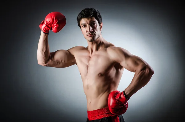 Svalnatý boxer s červenými rukavicemi — Stock fotografie