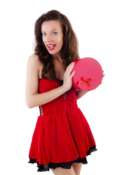 Girl with red heart — Stock Photo, Image