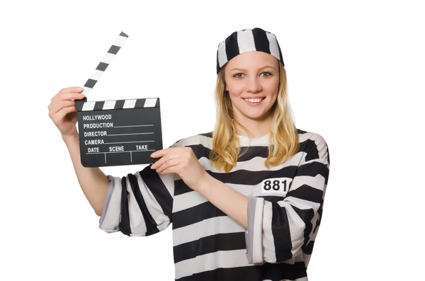 Woman prisoner  with  movie clapper — Stock Photo, Image