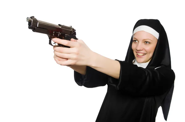 Nun with handgun — Stock Photo, Image