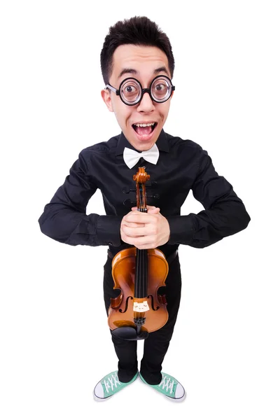 Homem engraçado com violino — Fotografia de Stock