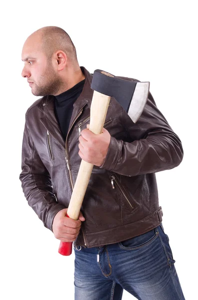 Homem com machado isolado em branco — Fotografia de Stock