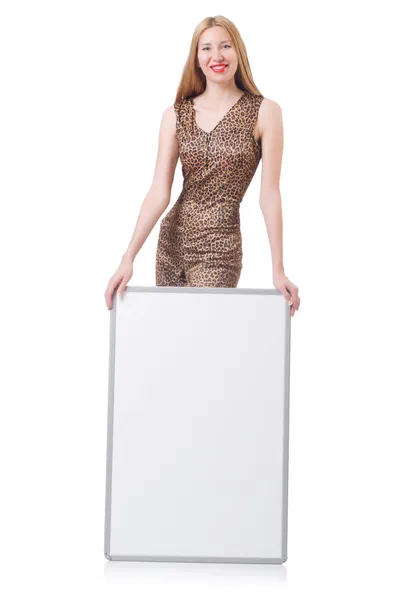 Woman with blank board — Stock Photo, Image