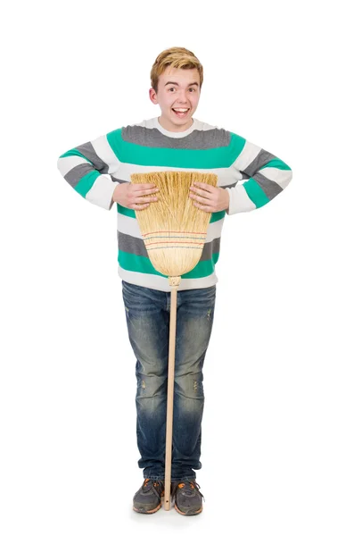 Funny man with mop — Stock Photo, Image