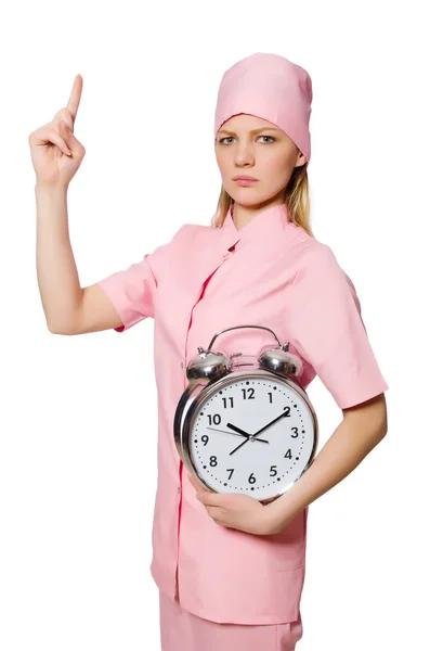 Woman doctor missing her deadlines Royalty Free Stock Photos