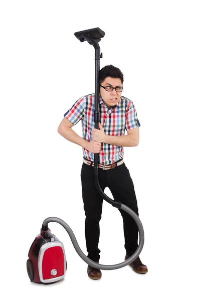 Homme drôle avec aspirateur — Photo