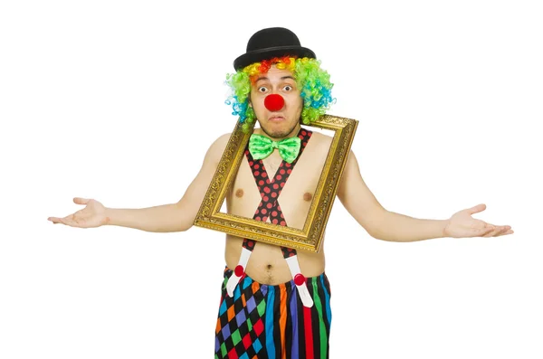 Clown with picture frame — Stock Photo, Image