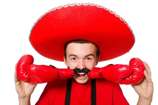 Mexicano engraçado com luvas de boxer — Fotografia de Stock