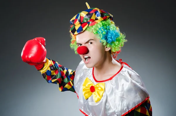 Grappige clown met bokshandschoenen — Stockfoto