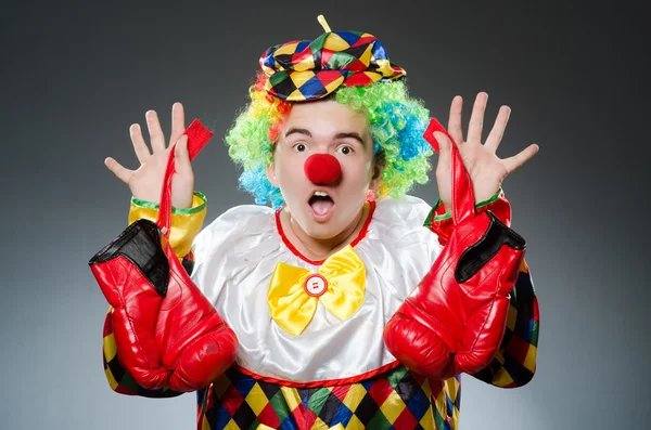 Funny clown with box gloves — Stock Photo, Image