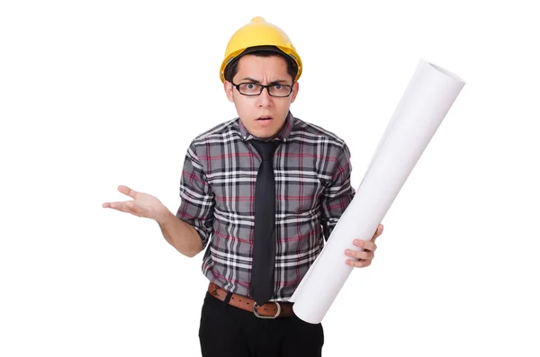 Funny man with blueprints — Stock Photo, Image