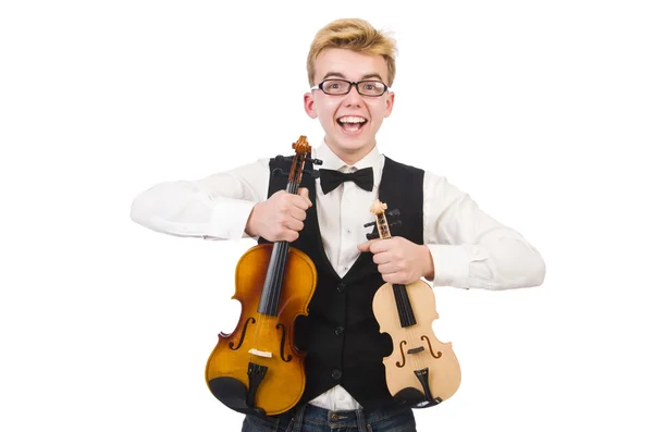 Homem engraçado com violino — Fotografia de Stock