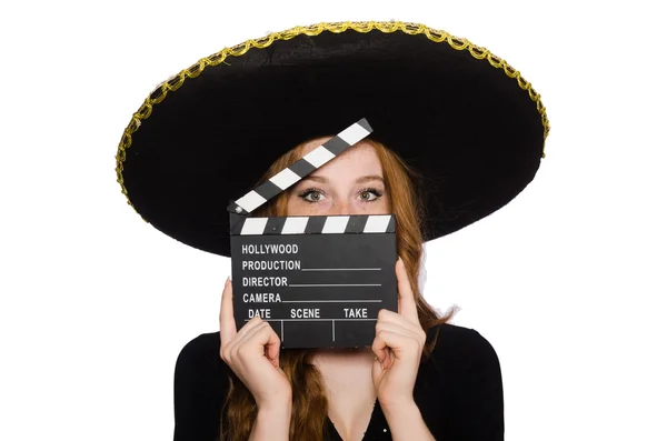 Mulher mexicana com placa de filme — Fotografia de Stock