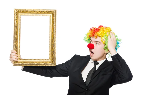 Clown with picture frame — Stock Photo, Image