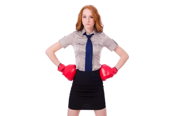 Femme d'affaires avec gants de boxe — Photo