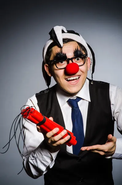 Funny clown with sticks of dynamite — Stock Photo, Image