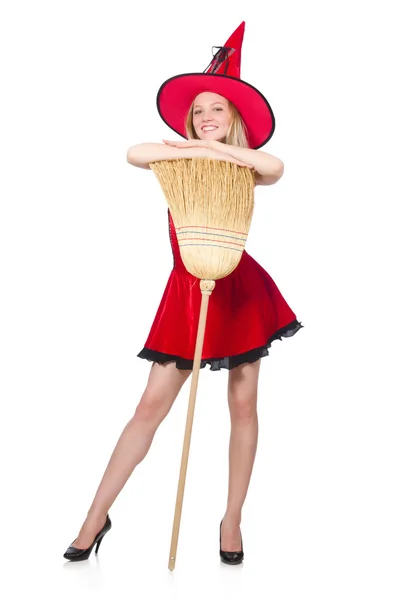 Witch in red dress — Stock Photo, Image