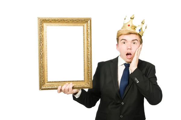 Hombre en corona con marco de imagen — Foto de Stock