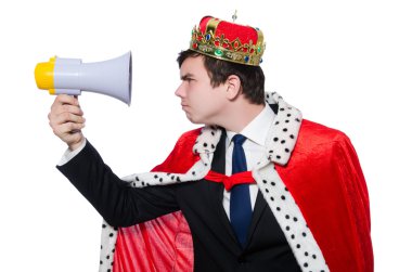 taç ve megafon ile adam