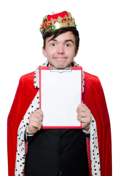 King businessman with empty clipboard — Stock Photo, Image