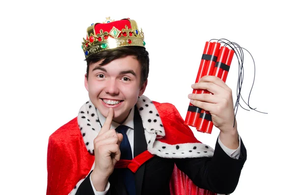 Businessman king with dynamite — Stock Photo, Image