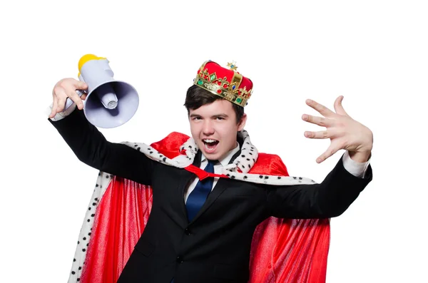 Homme avec couronne et mégaphone — Photo