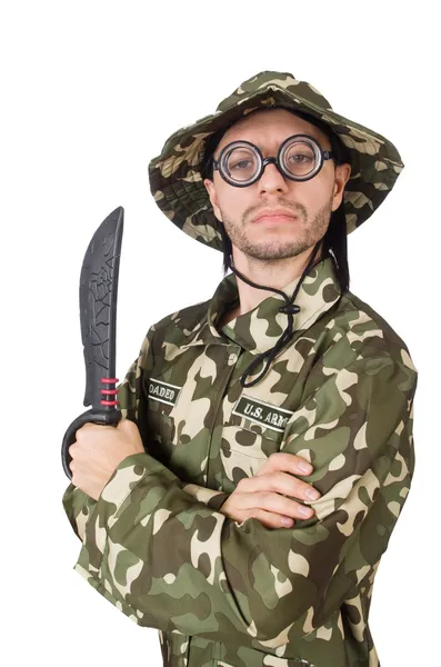 Soldat drôle avec couteau — Photo