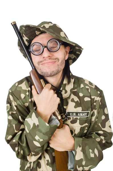 Funny soldier with gun — Stock Photo, Image