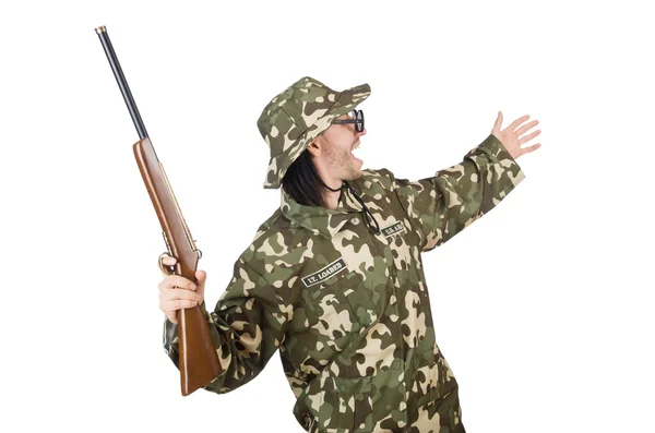 Funny soldier with gun — Stock Photo, Image