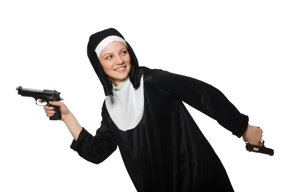 Монахиня с пистолетом — стоковое фото