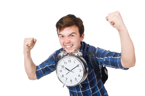 Student mit Uhr in den Zähnen — Stockfoto