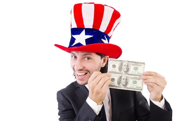 Man med amerikanska dollar och hatt — Stockfoto