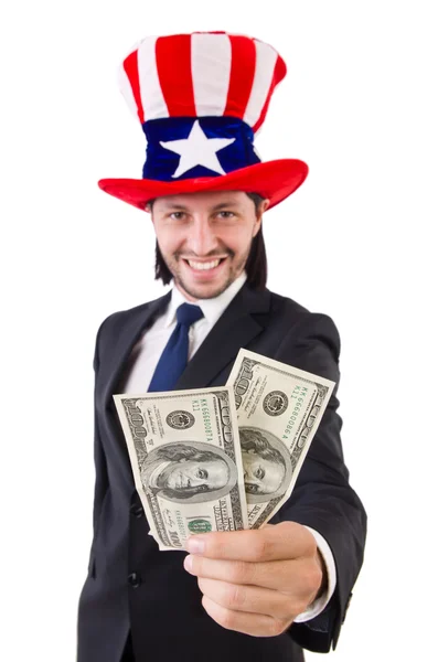 Man met de Amerikaanse dollar en hoed — Stockfoto