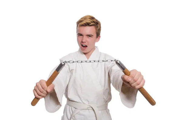 Karate vechter met nunchucks — Stockfoto